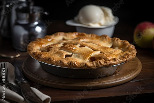 Freshly baked apple pie with ice cream. ????, generative IA