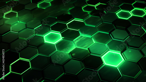 green abstract background with hexagons and neon green