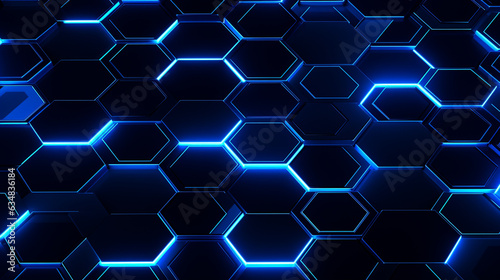 blue abstract background with hexagons and neon blue