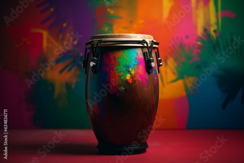 Colorful conga drum on vibrant background. Generative AI photo