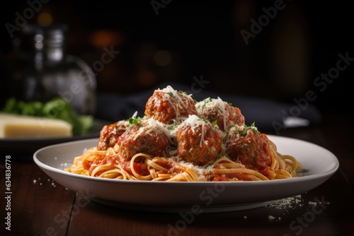 Delicious Italian pasta dish with meatballs., generative IA