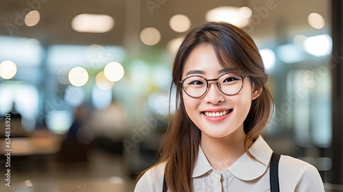Smiling female teacher wearing glasses