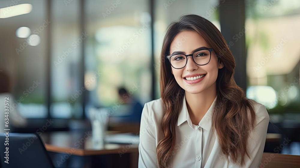 Smiling female entrepreneur wearing glasses.