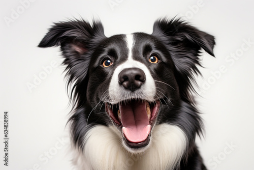 Happy border collie dog looking at the camera, inside shoot, white background © Hype2Art