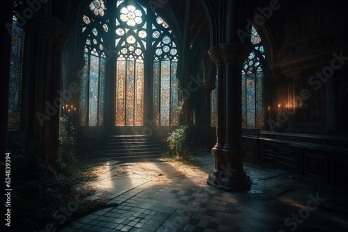 A mystical sanctuary with gothic architecture  ideal for spiritual or dark atmospheres. Generative AI