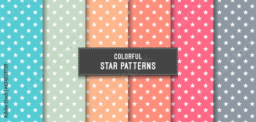 Colorful Stars Seamless Pattern Background Set Vector Illustration