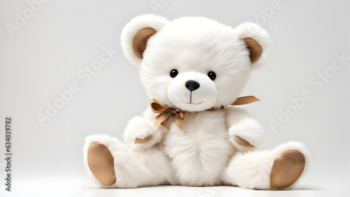 AI-Crafted Vintage Teddy: Adorable Plush Polar Bear Cub, Isolated Studio Background, Cute Baby Animal Gift for Children, Furry Mammal from Arctic North, Single Cuddly Doll Object in White Winter Fur
