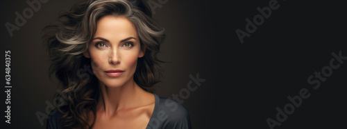 Gorgeous woman, 49 years old, looking to the camera. Generative AI photo