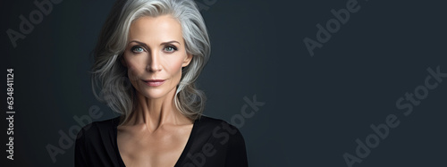 Gorgeous woman, 49 years old, looking to the camera. Generative AI photo