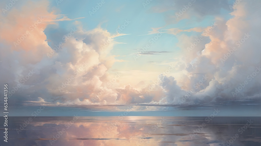  a painting of a sky with clouds reflecting in the water.  generative ai
