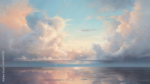  a painting of a sky with clouds reflecting in the water.  generative ai © Anna