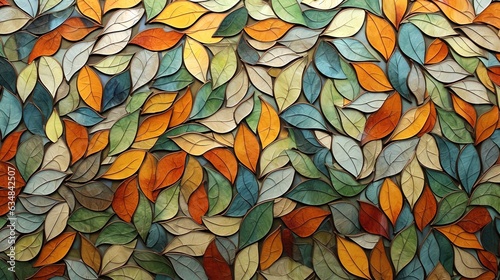  a close up of a painting of leaves on a wall. generative ai