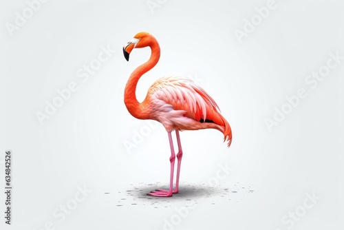 Flamingo on a white background, alone