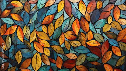  a painting of a bunch of leaves on a blue background. generative ai
