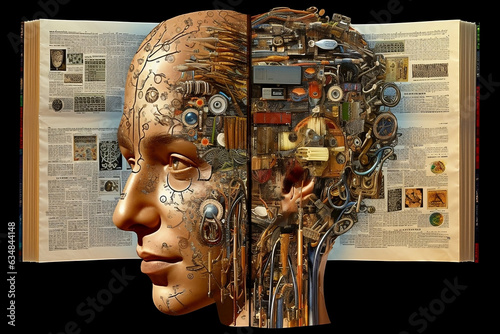 Head with Gears and Book - Science. Generated AI