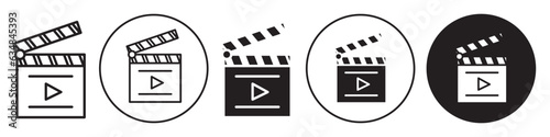 Clapboard symbol Icon flat outlined vector set collection of web film motion board episode. Sign logo of media clapper for cut or play the movie shot while shooting videography