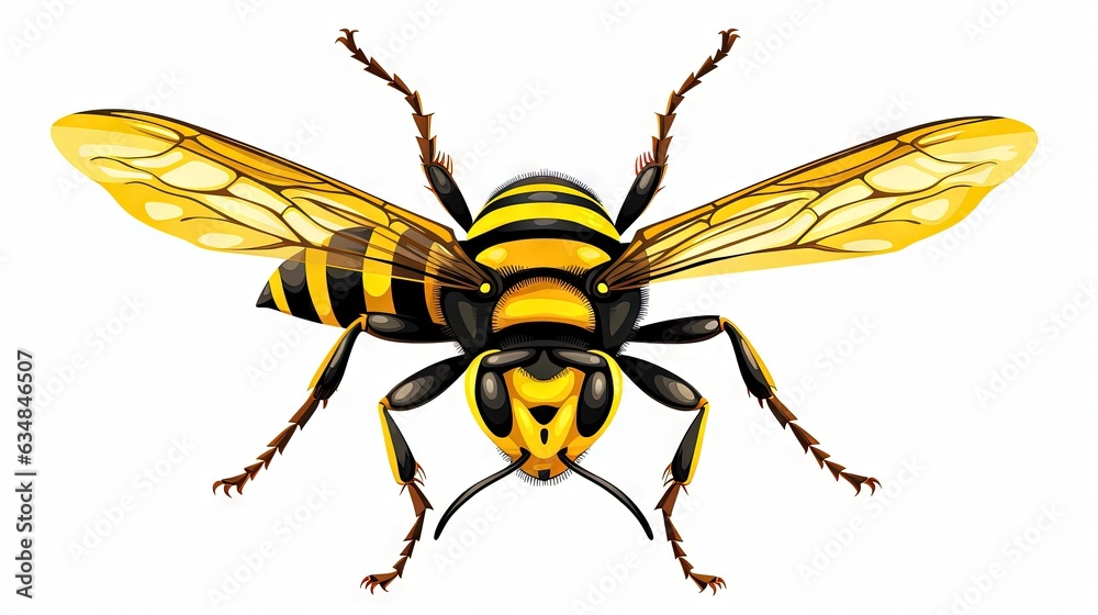  a yellow and black bee with long legs and a black body.  generative ai