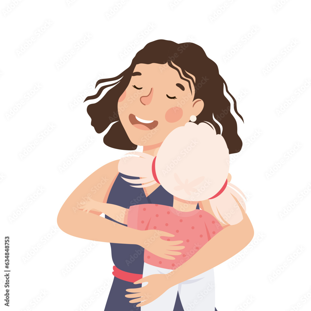 Little Girl and Mom Hugging Feel Happy Vector Illustration Little Girl and Mom Hugging Feel Happy Vector Illustration