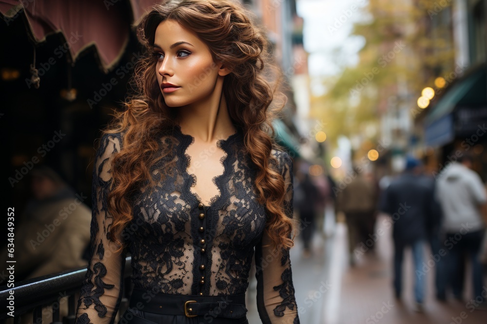 sensual gothic girl with sexy clothes in the street