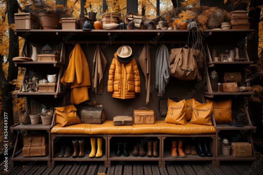 fall winter clothing closet with brown colors