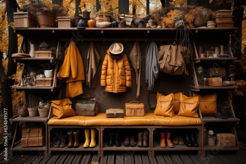 fall winter clothing closet with brown colors