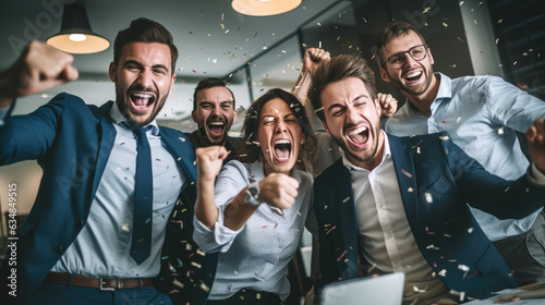 team celebrating a business...