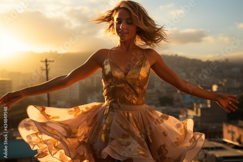 young dancer dancing on top of a building at sunset