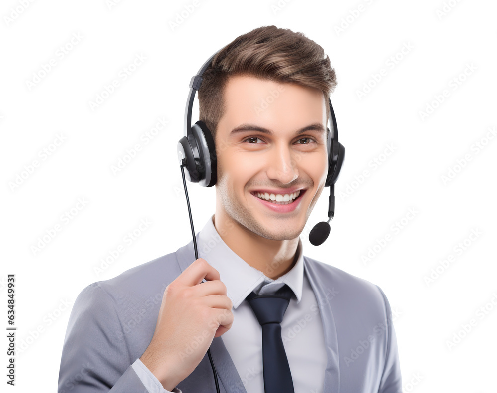 Happy call center assistant wearing headset, cut out Happy call center assistant wearing headset, cut out