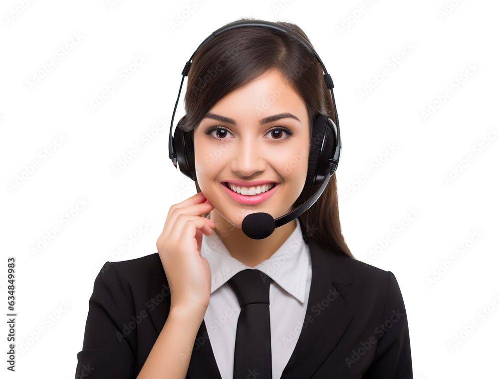 Happy call center assistant wearing headset, cut out Happy call center assistant wearing headset, cut out