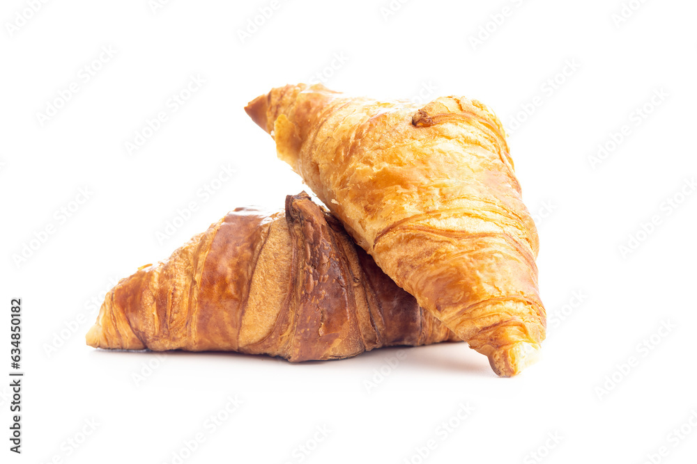 Fresh butter croissant isolated on white background.