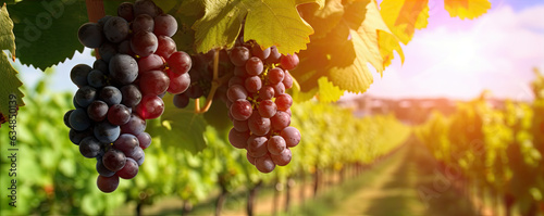 Photo Vine grapes on vineyard in sunset light.