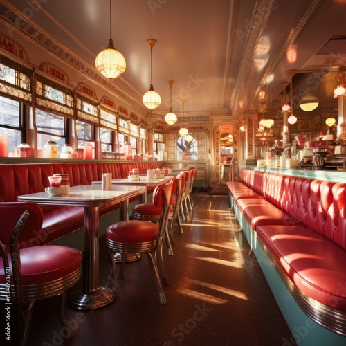 interior of an american coffee shop with the look of the 50's. Vintage retro © jechm