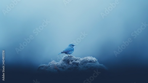  a blue bird sitting on top of a cloud covered sky.  generative ai