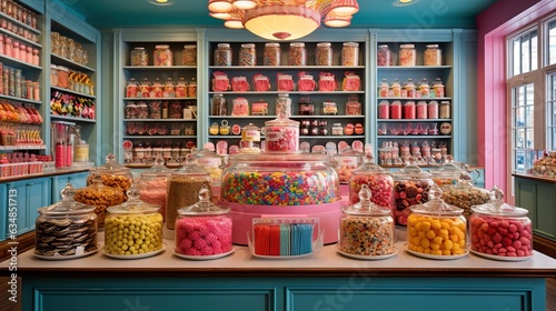  a candy store with a large assortment of candy in it.  generative ai