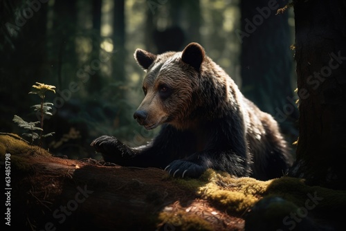 Cute bear with flower in the enchanted forest. ????, generative IA