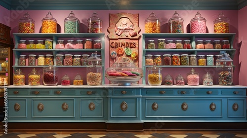  a colorful candy shop with a lot of candy on the shelves.  generative ai