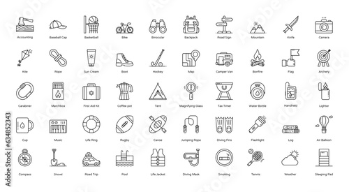 Wallpaper Mural Outdoor Activities Thin Line Icons Hobbies Sport Icon Set in Outline Style 50 Vector Icons in Black Torontodigital.ca