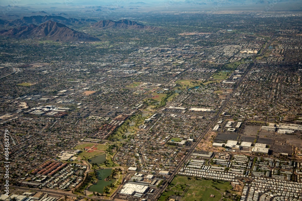 Aerial view of greenway in northwest Phoenix, Arzona.