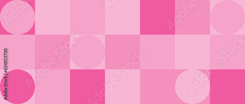 Barbie background for party and wallpaper, pink texture with squares and circles. Puppet geometric pattern with mosaic elements in a trendy style.