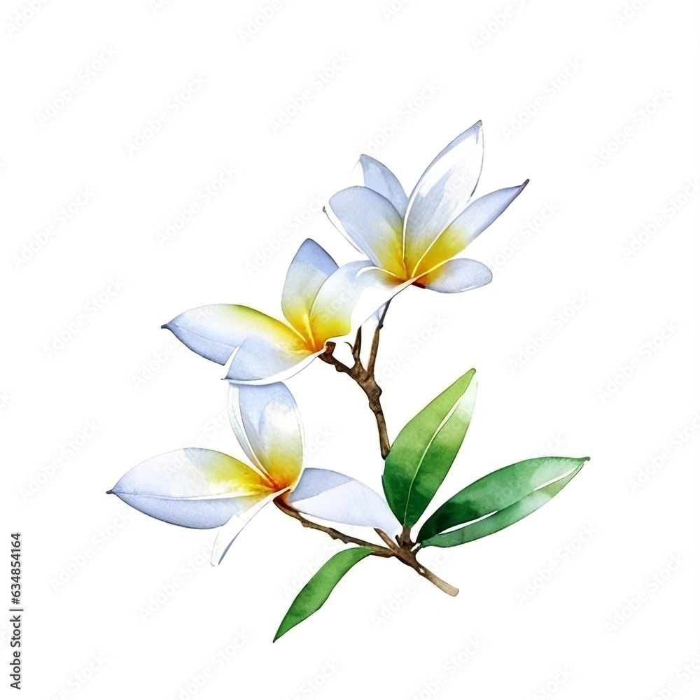Frangipani watercolor flowers, generative ai Frangipani watercolor flowers, generative ai