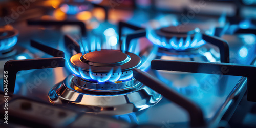 Obraz na plátne Kitchen gas stove burner with blue flame transparency