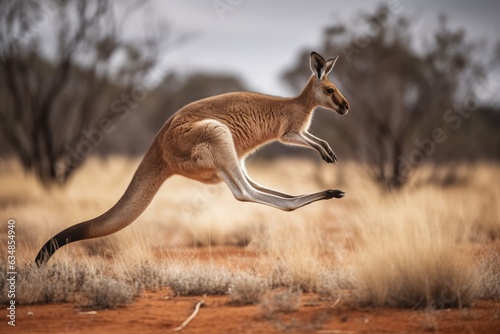 Kangaroo hopping in the Australian Outback. Vast and wild., generative IA © Gabriel