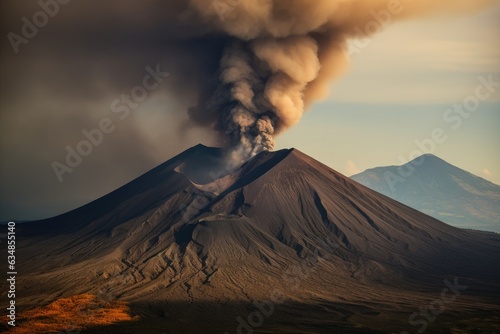 A majestic volcano erupting  a scene of strength and beauty.  generative IA