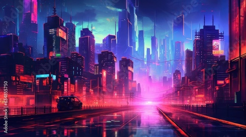 Neon Background with Neon Cyberpunk Cityscape. AI generated
