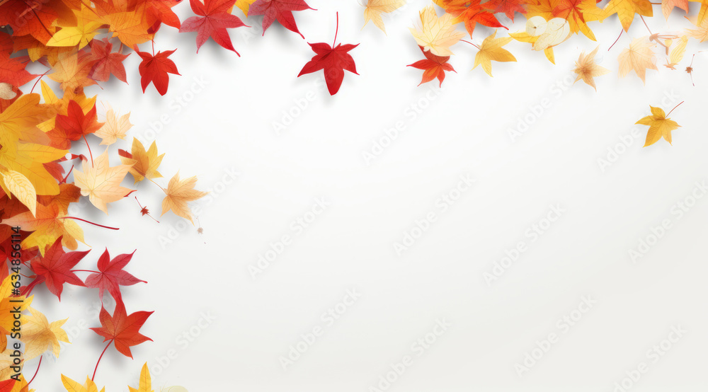 Colorful autumn leaves with a blank area in the middle, in the style of minimalist backgrounds