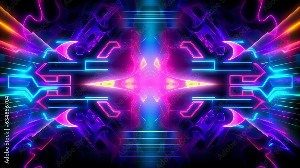 Neon Background with Neon Luminous Pattern. AI generated