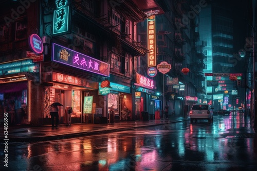  Neon lights illuminate a city street | Generative AI