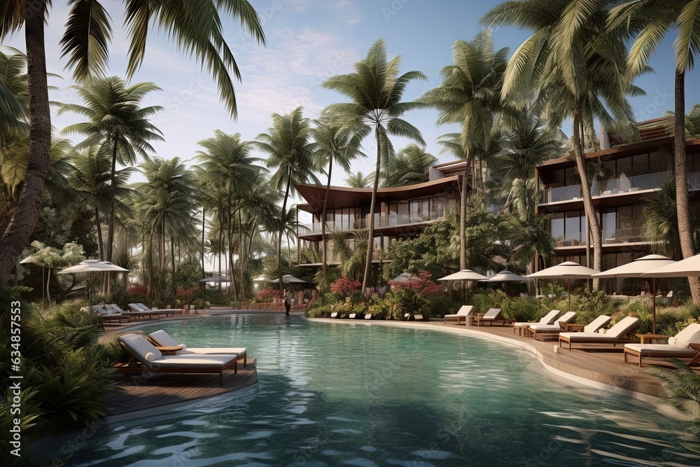 Tropical resort pool | Generative AI