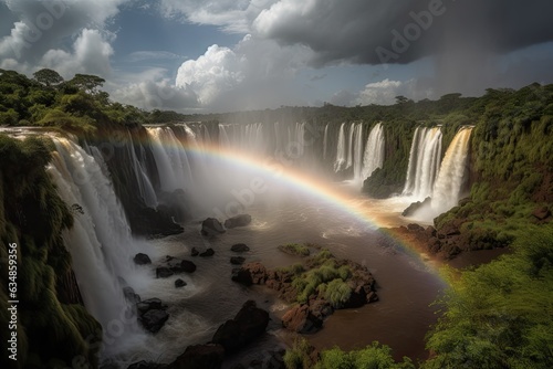 Majestic waterfalls, rainbows, lush nature., generative IA