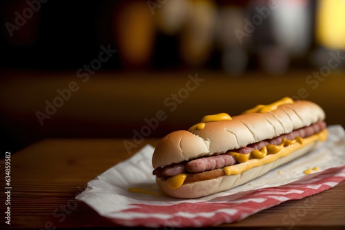 A Hot Dog With Mustard And Ketchup On A Napkin